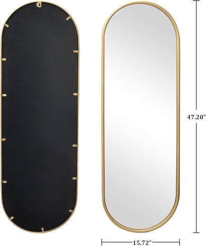 مرآة بيضاوية كاملة الطول من VVK للجدار، مرآة عتيقة مقاس 47 بوصة، دائرة مرآة بإطار معدني ذهبي، مرآة مثبتة على الحائط مثالية لمطبخك، وغرفة الخزانة، وغرفة النوم، وغرفة المعيشة والممر (ذهبي) in Kuwait