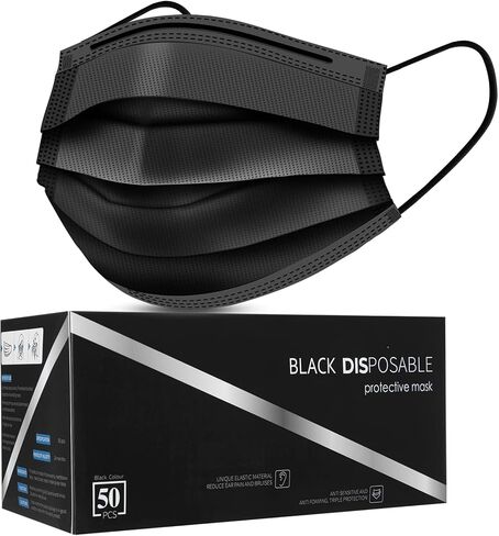 Black Disposable Face Masks, Pack of 50 Disposable Face Masks in Saudi Arabia