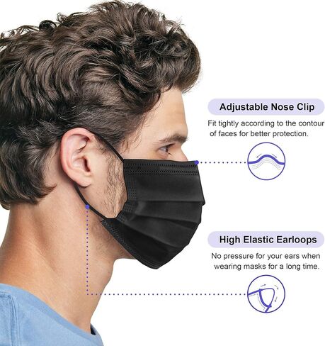 Black Disposable Face Masks, Pack of 50 Disposable Face Masks in Saudi Arabia