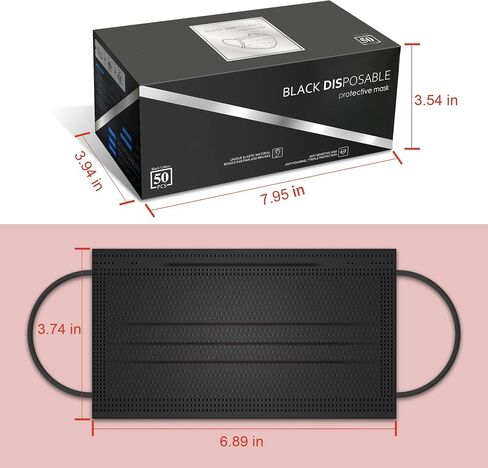 Black Disposable Face Masks, Pack of 50 Disposable Face Masks in Saudi Arabia