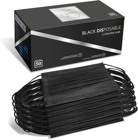 Black Disposable Face Masks, Pack of 50 Disposable Face Masks in Saudi Arabia