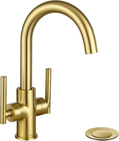 Gold Bathroom Faucet Single Hole, Lava Odoro Brushed Brass Bathroom Faucet, 2 Handle Modern Bathroom Sink Faucet Bar Faucet with Pop up Drain Assembly, Deck Plate Included, BF555-SG in Saudi Arabia