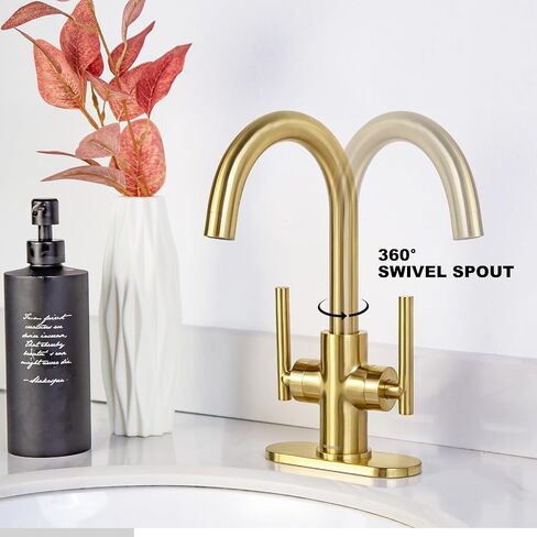 Gold Bathroom Faucet Single Hole, Lava Odoro Brushed Brass Bathroom Faucet, 2 Handle Modern Bathroom Sink Faucet Bar Faucet with Pop up Drain Assembly, Deck Plate Included, BF555-SG in Saudi Arabia