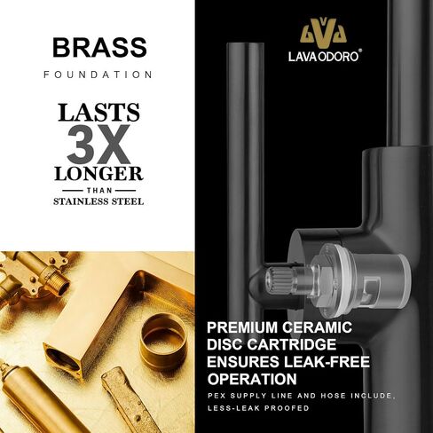 Gold Bathroom Faucet Single Hole, Lava Odoro Brushed Brass Bathroom Faucet, 2 Handle Modern Bathroom Sink Faucet Bar Faucet with Pop up Drain Assembly, Deck Plate Included, BF555-SG in Saudi Arabia