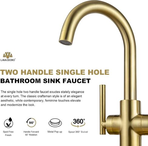 Gold Bathroom Faucet Single Hole, Lava Odoro Brushed Brass Bathroom Faucet, 2 Handle Modern Bathroom Sink Faucet Bar Faucet with Pop up Drain Assembly, Deck Plate Included, BF555-SG in Saudi Arabia