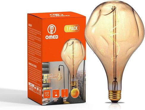 OMED S125 لمبة إديسون LED كبيرة الحجم كبيرة الحجم، 5 وات 400 لومن 2200 ك لمبة إضاءة إديسون صفراء دافئة كبيرة، زجاج كهرماني مزخرف كبير على شكل كرة أرضية E26 قابلة للتعتيم لإضاءة قلادة، حزمة واحدة in Kuwait