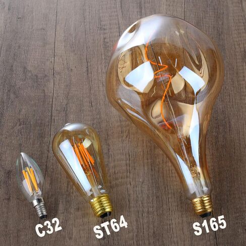 OMED S125 لمبة إديسون LED كبيرة الحجم كبيرة الحجم، 5 وات 400 لومن 2200 ك لمبة إضاءة إديسون صفراء دافئة كبيرة، زجاج كهرماني مزخرف كبير على شكل كرة أرضية E26 قابلة للتعتيم لإضاءة قلادة، حزمة واحدة in Kuwait