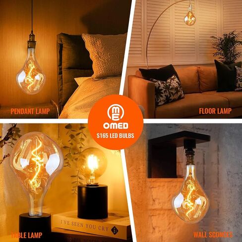 OMED S125 لمبة إديسون LED كبيرة الحجم كبيرة الحجم، 5 وات 400 لومن 2200 ك لمبة إضاءة إديسون صفراء دافئة كبيرة، زجاج كهرماني مزخرف كبير على شكل كرة أرضية E26 قابلة للتعتيم لإضاءة قلادة، حزمة واحدة in Kuwait