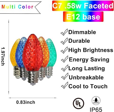 25 مجموعة متينة من مصابيح C7 LED لعيد الميلاد، مصابيح E12 ذات الأوجه لتزيين الهالوين LED لعيد الميلاد للديكور الخارجي (أرجواني) in Saudi Arabia