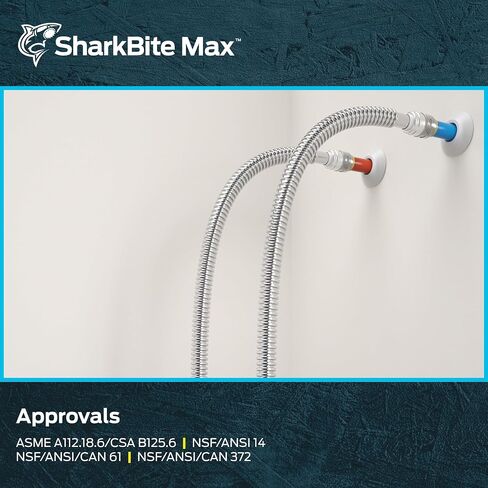 SharkBite Max 3/4 بوصة × 3/4 بوصة FIP × 12 بوصة موصل سخان مياه مرن مموج من الفولاذ المقاوم للصدأ، ادفع لتوصيل تركيبات السباكة النحاسية، أنابيب PEX، النحاس، CPVC، PE-RT، HDPE، URSS3088FX12 in Kuwait