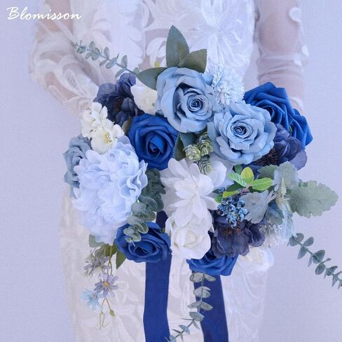 Roses Artificial Flowers Vintage Dusty Blue Silk Bulk for DIY Wedding Bouquets Bridal Shower Decorations Fake Floral Arrangements Faux Flower Centerpieces for Table Home Decor Indoor Outdoor in Saudi Arabia