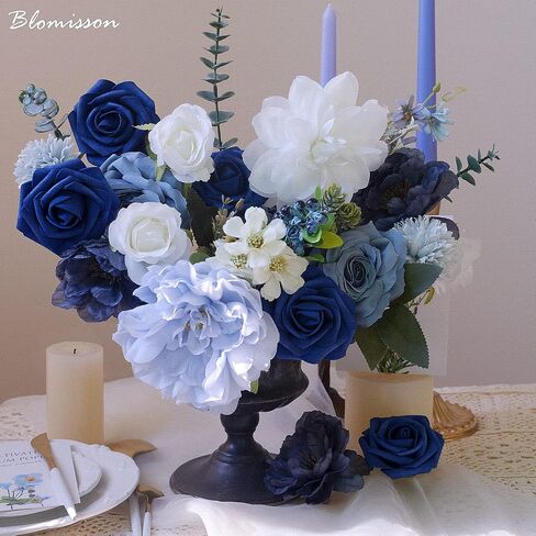 Roses Artificial Flowers Vintage Dusty Blue Silk Bulk for DIY Wedding Bouquets Bridal Shower Decorations Fake Floral Arrangements Faux Flower Centerpieces for Table Home Decor Indoor Outdoor in Saudi Arabia