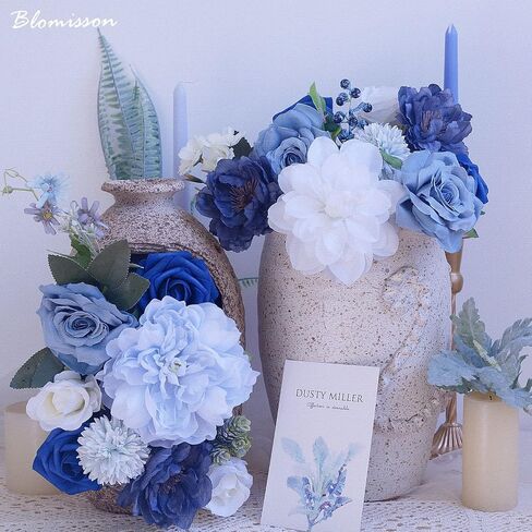 Roses Artificial Flowers Vintage Dusty Blue Silk Bulk for DIY Wedding Bouquets Bridal Shower Decorations Fake Floral Arrangements Faux Flower Centerpieces for Table Home Decor Indoor Outdoor in Saudi Arabia