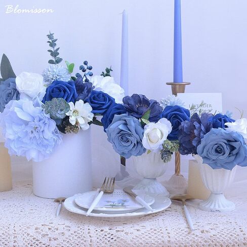 Roses Artificial Flowers Vintage Dusty Blue Silk Bulk for DIY Wedding Bouquets Bridal Shower Decorations Fake Floral Arrangements Faux Flower Centerpieces for Table Home Decor Indoor Outdoor in Saudi Arabia