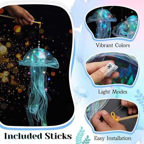 3 Pcs Jellyfish Lamp Colorful Jelly Fish Light Lamp Hanging Jellyfish Decorations LED Jellyfish Lantern for Birthday Under Sea Mermaid Wedding Baby Shower Decor (Blue, Yellow, White) in Kuwait