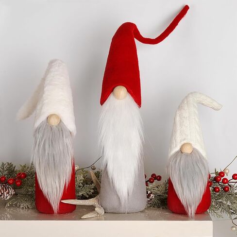 زينة عيد الميلاد القطيفة لعيد الميلاد: 3 قطع من تماثيل عيد الميلاد المصنوعة يدويًا من القطيفة مع قبعات طويلة متعددة الأنماط، هدايا قزم سويدية كلاسيكية وديكورات عيد الميلاد لديكور طاولة المنزل in Kuwait