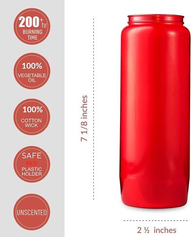 شموع تريبيلو 9 أيام، 10 عبوات | شموع حمراء مقاس 7 بوصات للنصب التذكاري، والصلاة، والاحتفالات الدينية، والوقفة الاحتجاجية، وديكور الحفلات | شمع أبيض غير معطر في وعاء بلاستيكي أحمر in Kuwait