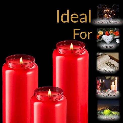 شموع تريبيلو 9 أيام، 10 عبوات | شموع حمراء مقاس 7 بوصات للنصب التذكاري، والصلاة، والاحتفالات الدينية، والوقفة الاحتجاجية، وديكور الحفلات | شمع أبيض غير معطر في وعاء بلاستيكي أحمر in Kuwait