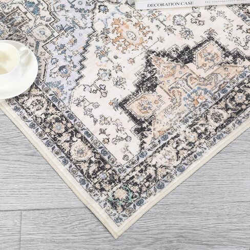 WESTLOOM Vintage Floral Area Rug 2x6 Washable Hallway Runner Soft Oriental Rug for Entryway Kitchen Laundry - Distressed Floral Print Carpet with Non-Slip Backing Accent Rug for Indoor Use Light Blue in Saudi Arabia