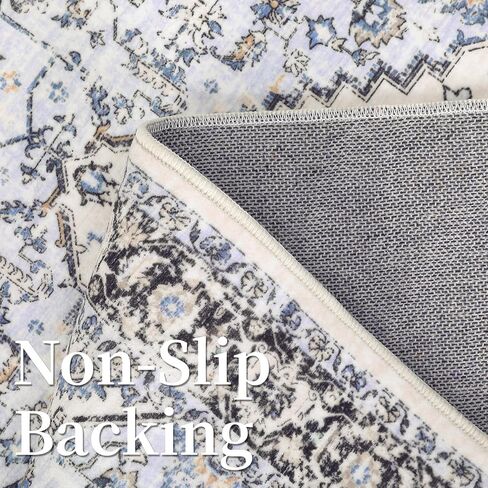 WESTLOOM Vintage Floral Area Rug 2x6 Washable Hallway Runner Soft Oriental Rug for Entryway Kitchen Laundry - Distressed Floral Print Carpet with Non-Slip Backing Accent Rug for Indoor Use Light Blue in Saudi Arabia