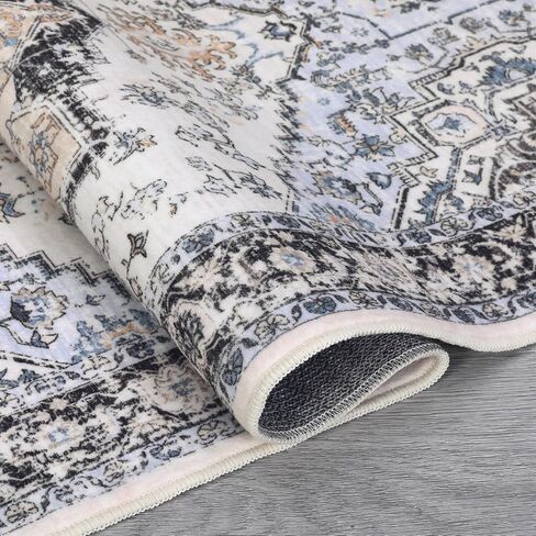 WESTLOOM Vintage Floral Area Rug 2x6 Washable Hallway Runner Soft Oriental Rug for Entryway Kitchen Laundry - Distressed Floral Print Carpet with Non-Slip Backing Accent Rug for Indoor Use Light Blue in Saudi Arabia