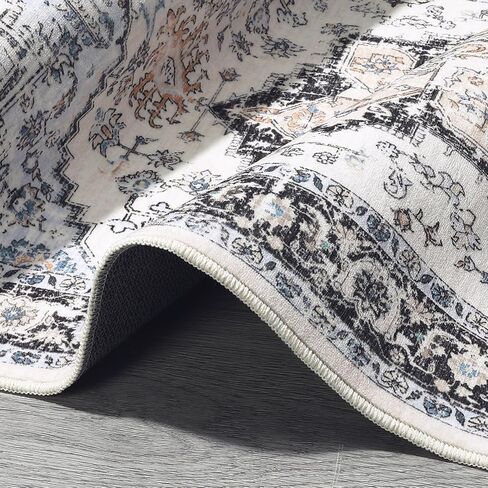 WESTLOOM Vintage Floral Area Rug 2x6 Washable Hallway Runner Soft Oriental Rug for Entryway Kitchen Laundry - Distressed Floral Print Carpet with Non-Slip Backing Accent Rug for Indoor Use Light Blue in Saudi Arabia