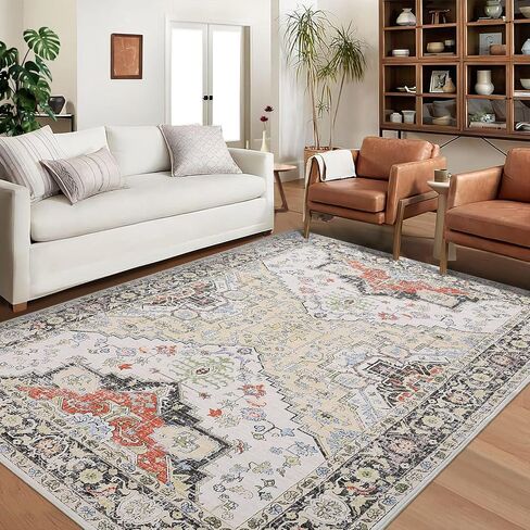WESTLOOM Vintage Floral Area Rug 2x6 Washable Hallway Runner Soft Oriental Rug for Entryway Kitchen Laundry - Distressed Floral Print Carpet with Non-Slip Backing Accent Rug for Indoor Use Light Blue in Saudi Arabia