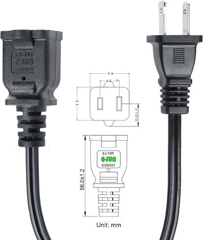 VSEER 2 Prong Extension Cord US AC 2-Prong Male and Female Power Cable SPT2 16AWG 13A/125V, USA Outlet Saver Power Extension Cord Cable for NEMA 5-15P to NEMA 5-15R 3FT in Kuwait