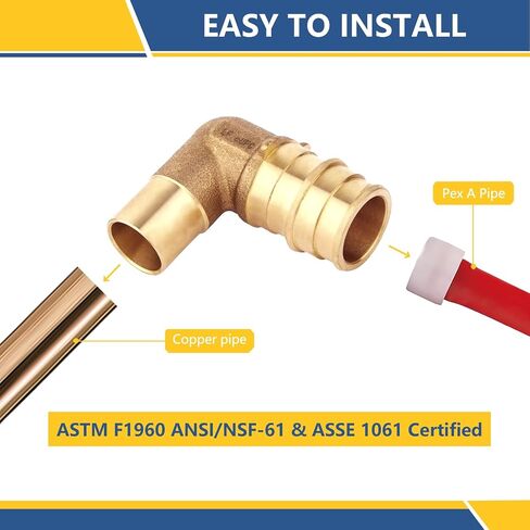 10-Pack GUOFIS PEX A Expansion Brass Fittings,1/2"x1/2" PEX-A Female Sweat Elbow Adapter Only for Pex-a Tubing(ASTM F1960) in Saudi Arabia