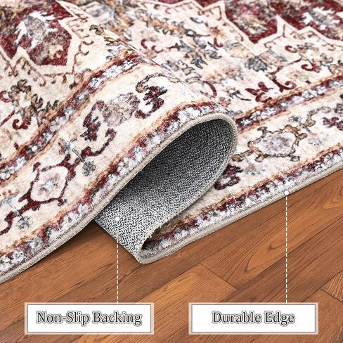 Seesing 2.6'x8' Non Slip Runner Rugs - Runners for hallways, Kitchen,Entryway,Stain Resistant Machine Washable Rugs for Bedroom, Indoor Vintage Area Rugs (Red,2.6'x8') in Saudi Arabia