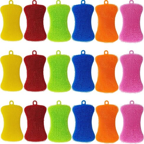 18 قطعة من إسفنجة غسيل الأطباق السيليكون من GXXMEI، إسفنجة تنظيف الأطباق قابلة لإعادة الاستخدام، إسفنجة أطباق سيليكون متعددة الأغراض غير لاصقة للأطباق والفواكه والخضروات (متعددة الألوان) in Kuwait