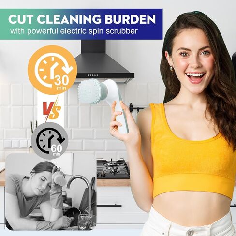 Electric Cleaning Spin Scrubber with 3 Brush Heads - Cordless Rechargeable Power Scrubber for Effortless Household Cleaning in Kuwait