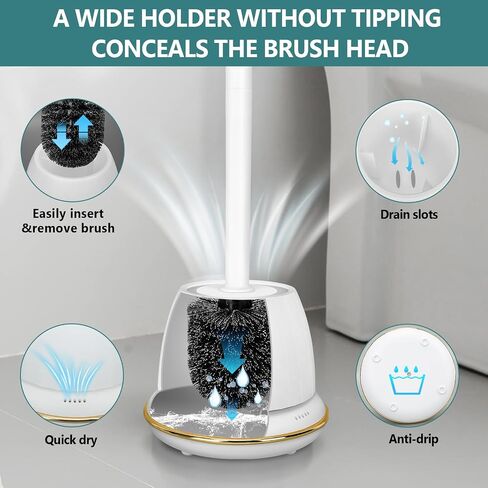 Toilet Brush and Holder Set, Toilet Bowl Brush with Long Handle, Easy to Assemble of Compact Toilet Scrubber, Gold Toilet Brush Set with No Leaks Have Vent, A Stylish Bathroom Accessories. U in Saudi Arabia