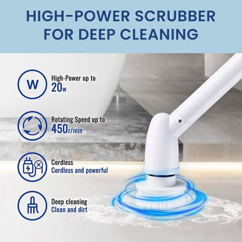 Electric Spin Scrubber, Vuitte Cordless Cleaning Brush with Adjustable Extension Arm 4 Replaceable Cleaning Heads, Power Shower Scrubber for Bathroom, Tub, Tile, Floor in Saudi Arabia