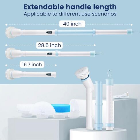 Electric Spin Scrubber, Vuitte Cordless Cleaning Brush with Adjustable Extension Arm 4 Replaceable Cleaning Heads, Power Shower Scrubber for Bathroom, Tub, Tile, Floor in Saudi Arabia