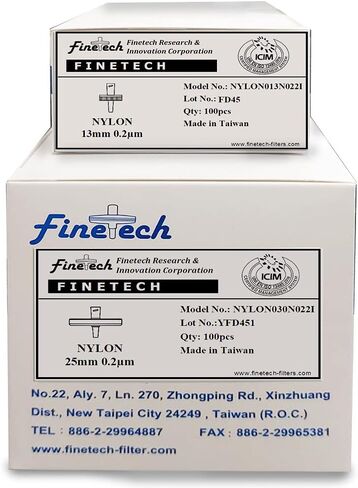 Nylon Syringe Filters 13mm Diameter 0.45μm Pore Size for Laboratory Filtration by Finetech (Pack of 100) Made in Taiwan (100, Nylon 13mm 0.45um) in Saudi Arabia