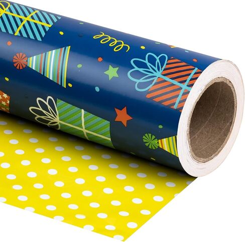 ورق تغليف قابل للعكس من WRAPAHOLIC - لفة صغيرة - 17 بوصة × 33 قدم - تصميم الآيس كريم لأعياد الميلاد والعطلات والحفلات وحفلات استقبال الطفل in Kuwait