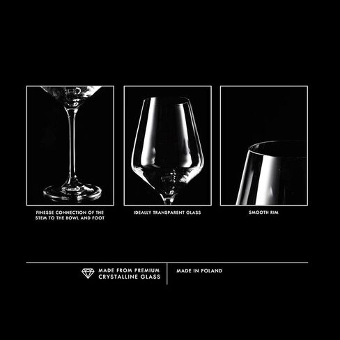 مجموعة كؤوس النبيذ الأحمر الكلاسيكية من كروسنو مكونة من 6 قطع، 16.6 أونصة، مجموعة Avant-Garde، حافة طويلة من الزجاج الكريستالي رفيعة وجذع طويل أنيق فريد من نوعه، آمن للاستخدام في غسالة الأطباق، صنع في أوروبا in Kuwait