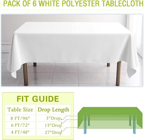 White Tablecloth 60 x 102 Inch - 6 Pack Rectangular Tablecloth, Washable Tablecloth, Rectangular Tablecloth for 6-Foot Table, Wedding, Party, Banquet in Saudi Arabia