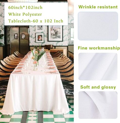White Tablecloth 60 x 102 Inch - 6 Pack Rectangular Tablecloth, Washable Tablecloth, Rectangular Tablecloth for 6-Foot Table, Wedding, Party, Banquet in Saudi Arabia