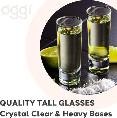 Oggi Tall Shot Glasses w/Heavy Base, Set 6 - Real Glass Shot Glass Set, Cool & Classic Design Ideal Groomsmen Gifts, Tequila Shot Glasses, Bachelor Party Favors for Men - 2oz / 59ml in Kuwait