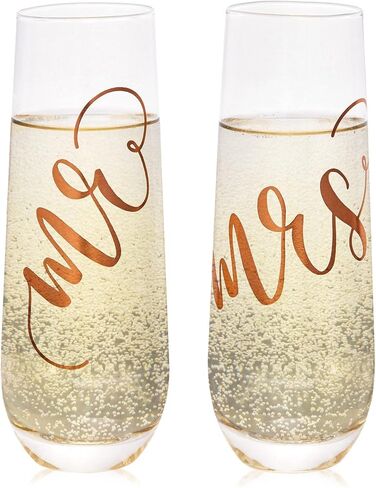 Juvale Set of 2 Mr and Mrs Champagne Toasting Flutes for Bride and Groom, His and Hers Wedding Day Glasses for Newlyweds, Engagement, Wedding and Bridal Shower Gifts (Rose Gold, 10oz) in Saudi Arabia