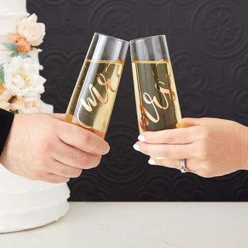 Juvale Set of 2 Mr and Mrs Champagne Toasting Flutes for Bride and Groom, His and Hers Wedding Day Glasses for Newlyweds, Engagement, Wedding and Bridal Shower Gifts (Rose Gold, 10oz) in Saudi Arabia