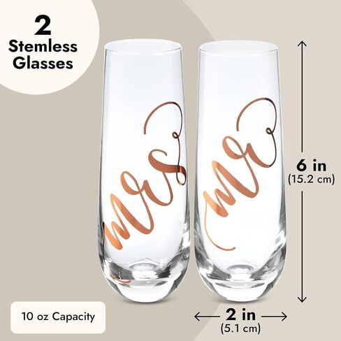 Juvale Set of 2 Mr and Mrs Champagne Toasting Flutes for Bride and Groom, His and Hers Wedding Day Glasses for Newlyweds, Engagement, Wedding and Bridal Shower Gifts (Rose Gold, 10oz) in Saudi Arabia