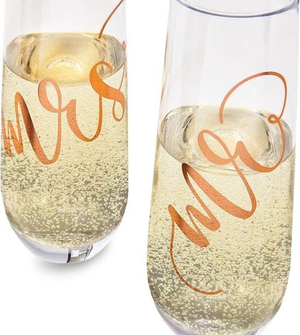 Juvale Set of 2 Mr and Mrs Champagne Toasting Flutes for Bride and Groom, His and Hers Wedding Day Glasses for Newlyweds, Engagement, Wedding and Bridal Shower Gifts (Rose Gold, 10oz) in Saudi Arabia