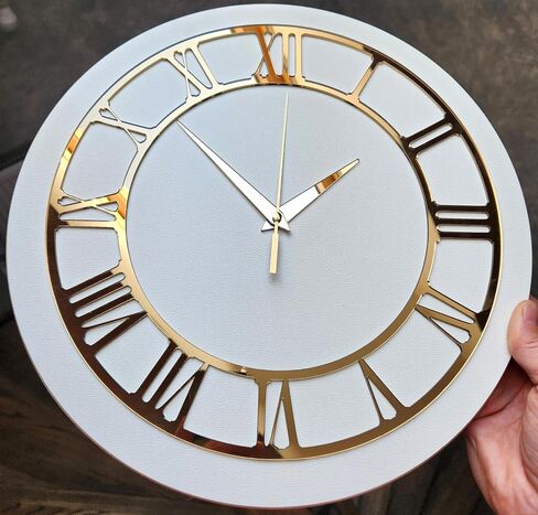 11.81 Inch (30cm) Gold Classic Clock Face with Clock Hands for Resin, Crafts, DIY, Round Mirror Acrylic Clock Dial Plate with Roman Numerals in Saudi Arabia