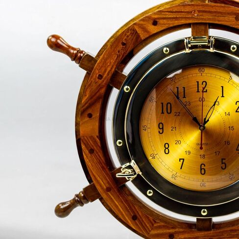 Nagina International 24" Exclusive Pirate's Nautical Ship's Steering Wheel Styled Porthole Clock | Lavish Wall Decor Gifts & Collectible in Saudi Arabia