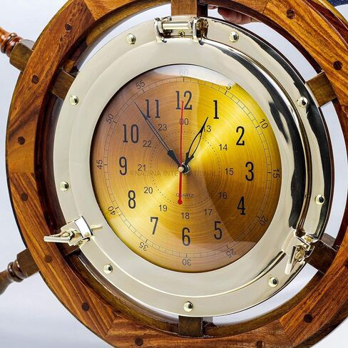 Nagina International 24" Exclusive Pirate's Nautical Ship's Steering Wheel Styled Porthole Clock | Lavish Wall Decor Gifts & Collectible in Saudi Arabia