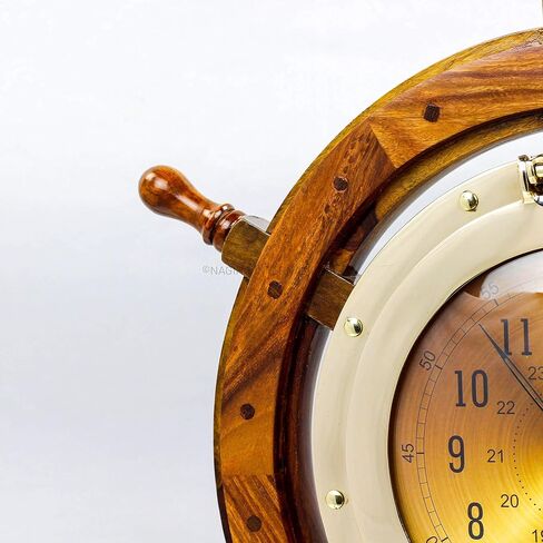 Nagina International 24" Exclusive Pirate's Nautical Ship's Steering Wheel Styled Porthole Clock | Lavish Wall Decor Gifts & Collectible in Saudi Arabia