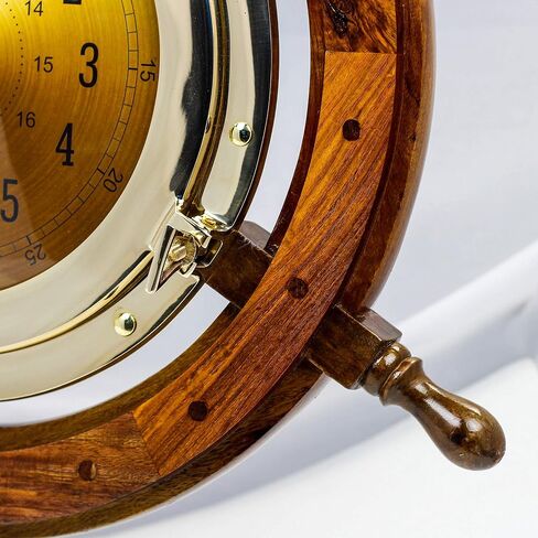 Nagina International 24" Exclusive Pirate's Nautical Ship's Steering Wheel Styled Porthole Clock | Lavish Wall Decor Gifts & Collectible in Saudi Arabia